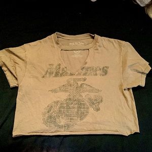 Cropped tee, dark sage green, marines logo/design
